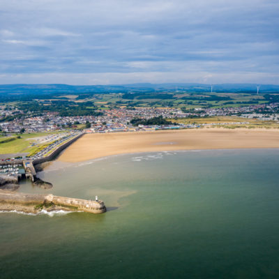Aerial view of Porthcawl beach harbour