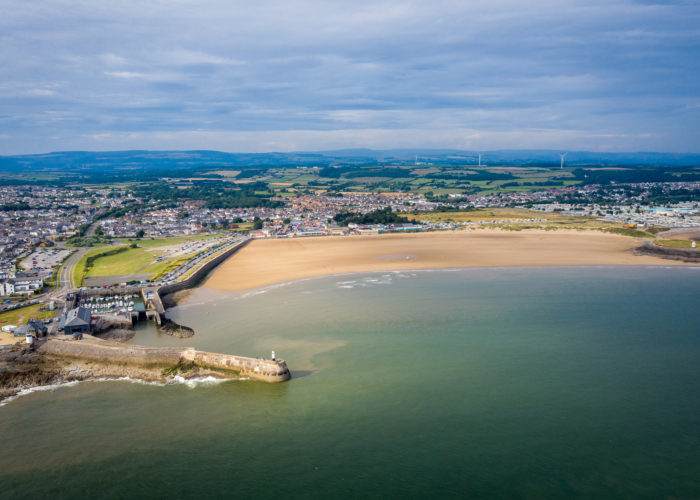 Aerial view of Porthcawl beach harbour